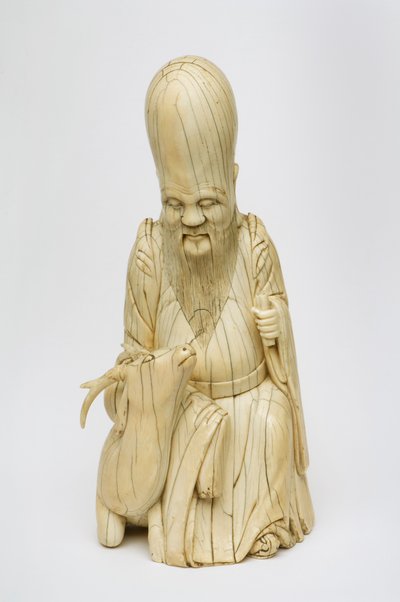 शॉ जिंग के नक्काशीदार आइवरी का आंकड़ा हिरण के साथ बैठा है, c.1580-1644 द्वारा चीनी स्कूल