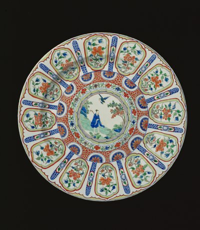 अभियोक्ता तांग कवि ली बाई, कांग्सी काल, c.1690 (चीनी मिट्टी के बरतन) को दर्शाने वाला चार्जर द्वारा Chinese School