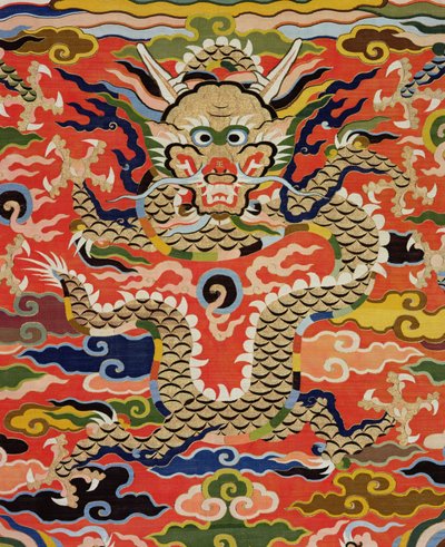 पांच-ड्रैगन कोसु, वनाली काल, 1573-1619 (रेशम) को दर्शाने वाले कपड़े से विस्तार द्वारा चीनी स्कूल
