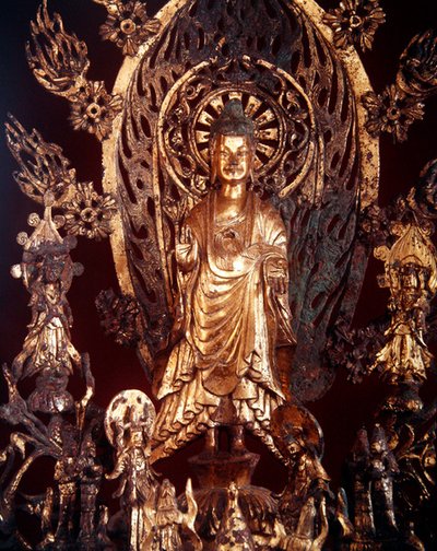बुद्ध मैत्रेय को समर्पित एक वेदीपीठ का विस्तार, 524 (गिल्ट कांस्य) द्वारा चीनी स्कूल