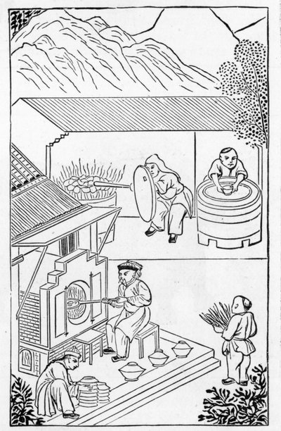 चीन के निर्माण पर चित्रों की एक श्रृंखला से भट्टियों को खोलना और बंद करना, (पूरी श्रृंखला के लिए 384116 और 384117 देखें) द्वारा चीनी स्कूल
