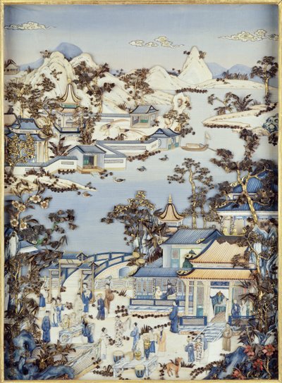 एक चबूतरे पर चित्रण करने वाले पैनल, कियानलॉन्ग अवधि, 1736-95 (पॉलीक्रोम आइवरी) (एक जोड़ी में से एक) (206571, 206573 देखें) द्वारा चीनी स्कूल