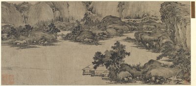 विद्वान नदी पर पीछे हटते हैं, संभवतः किंग वंश (कागज पर स्याही) द्वारा Chinese School