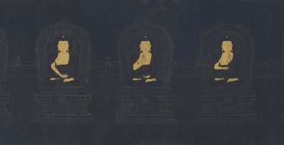 अतीत के सात बुद्ध, संभवतः मिंग राजवंश (गहरे नीले कागज पर सोने और सफेद वर्णक) द्वारा Chinese School