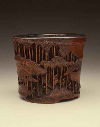 एक बांस के जंगल, कांग-एचसीआई अवधि (1662-1722), चिंग राजवंश (नक्काशीदार बांस) के भीतर उनकी साहित्यिक खोज में बांस ग्रोव के सात साधुओं के साथ बड़े ब्रश द्वारा Chinese School Chinese School