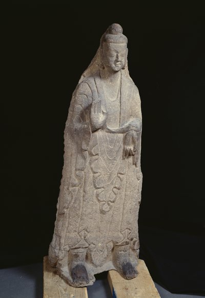 बुद्ध शाक्यमुनि की मूर्ति, उत्तरी वी राजवंश, c.386-534 (चूना पत्थर) द्वारा Chinese School Chinese School