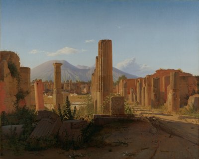 पृष्ठभूमि, 1841 में वेसुवियस के साथ पोम्पेई में फोरम द्वारा क्रिस्टन शजेलरप कोबके