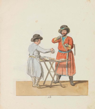 किसेल वेंडर और मैनोरियल कोचमैन सीरीज़ द सेंट पीटर्सबर्ग पेडलर्स से, 1799। द्वारा क्रिश्चियन गॉटफ्रीड हेनरिक गिसलर