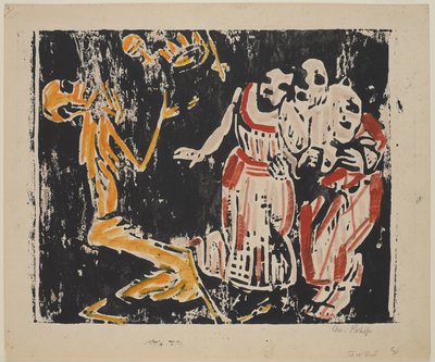 बाजीगर (क्रांति) के रूप में मौत (टॉड अल जोंगलुर [क्रांति]), 1918-19 (भारी लकड़ी के कागज़ पर पीले, लाल और काले रंग की लकडी) द्वारा ईसाई रोहिंग्या