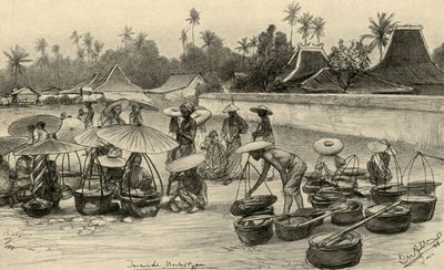 बाजार का दृश्य, जावा, 1898। द्वारा क्रिश्चियन विल्हेम एलर्स