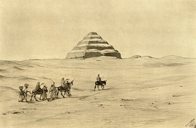 1898 में काहिरा, मिस्र के पास सक्कारा में जोसर का पिरामिड। द्वारा क्रिश्चियन विल्हेम एलर्स
