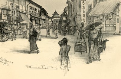 स्ट्रीट सीन, सिंगापुर, 1898। द्वारा क्रिश्चियन विल्हेम एलर्स