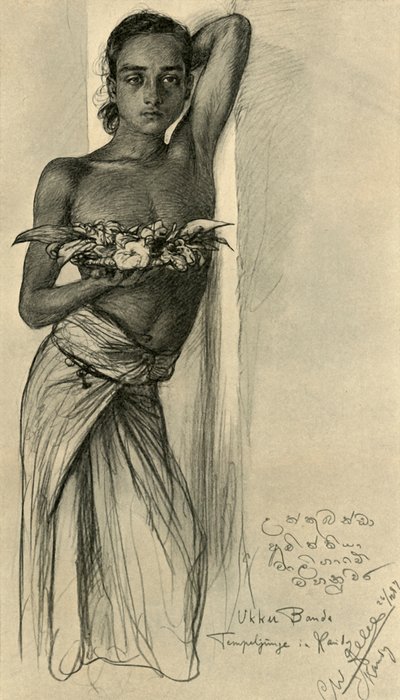 उक्कू बांदा, एक मंदिर में युवक, कैंडी, सीलोन, 1898। द्वारा क्रिश्चियन विल्हेम एलर्स