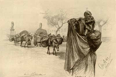 1898 में काहिरा में कोबरी एल गीज़ीरा ब्रिज के पास महिला और बच्चा। द्वारा क्रिश्चियन विल्हेम एलर्स