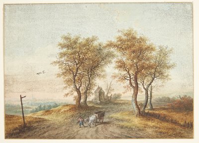एक ग्रामीण सड़क और एक चैपल के चारों ओर पेड़ों वाला परिदृश्य द्वारा क्रिस्टोफ लुडविग एग्रीकोला