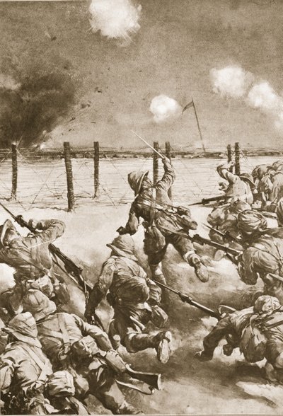 कुट-ए-अमारा में 2 डोरसेट, तुर्की Redoubts (लिथो) पर हमला द्वारा क्रिस्टोफर क्लार्क