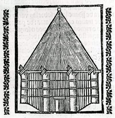 1547 के &39;द जनरल हिस्ट्री ऑफ द इंडीज&39; से एक हट द्वारा क्रिस्टोफर कोलंबस