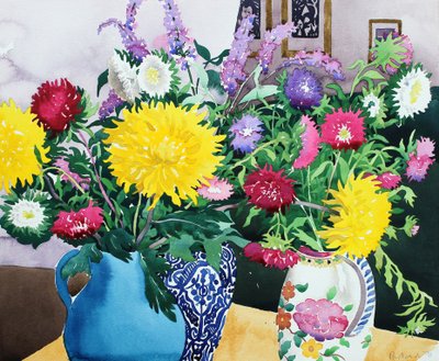 Asters के साथ आंतरिक (कागज पर पानी के रंग) द्वारा क्रिस्टोफर रायलैंड