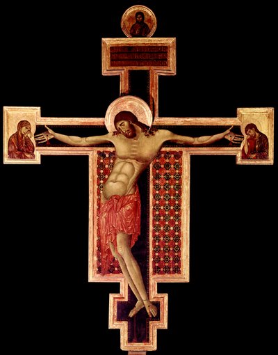 Cimabue (Cenni di Pepo) (1272-1302) 1268-1271 Dim. 336x267 cm Arezzo, चर्च ऑफ़ सैन डोमेनिको की लकड़ी पर क्रूसिफ़िक्स डेट्रेम्पे द्वारा सीमाब्यू