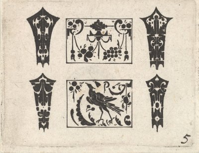 एक सममित Schweifwerk पैटर्न के साथ ब्लैकवर्क प्रिंट, ca. 1620। द्वारा जाँज विसेर का दावा