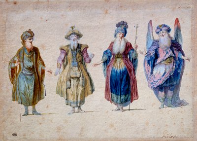 क्लॉड गिलोट (1673-1722) पेरिस, लौवर संग्रहालय द्वारा थिएटर वॉटरकलर के चार पुजारी द्वारा क्लाउड गिलोट