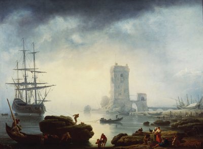 एक भूमध्यसागरीय हार्बर दृश्य: सुबह, 1745 द्वारा Claude Joseph Vernet
