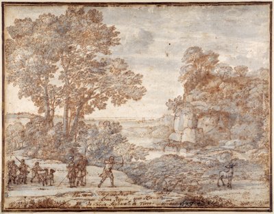 सिल्विया के हरिण की शूटिंग एस्कैनियस, c.1680 (कागज पर धोने के साथ कलम और स्याही) द्वारा क्लाउड लोरेन