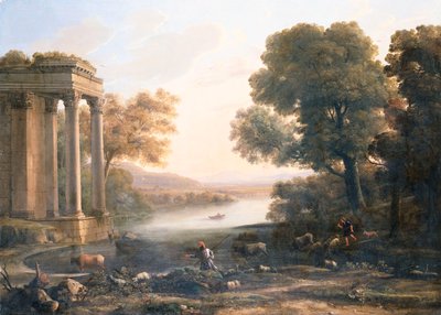 Ruined मंदिर के साथ एक देहाती लैंडस्केप, c.1638 द्वारा क्लाउड लोरेन