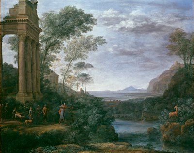 1681-1682 में स्टैग ऑफ़ सिल्विया की शूटिंग करते हुए एस्केनियस के साथ लैंडस्केप द्वारा क्लाउड लोरेन