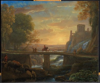 टिवोली के काल्पनिक दृश्य के साथ लैंडस्केप, 1642 (तांबे पर तेल) द्वारा Claude Lorrain