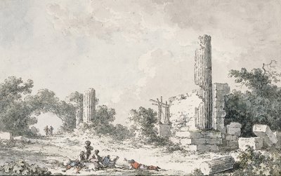 केस्टर और पोलक्स, एग्रीजेंटो के मंदिर के खंडहर, कलाकारों के स्केचिंग के साथ द्वारा क्लाउड लुइस चैलेट