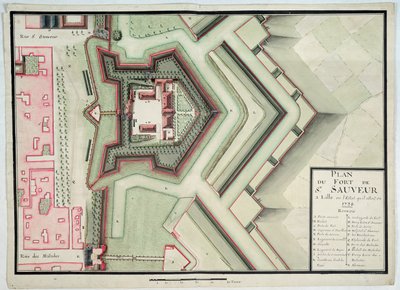 संत-सौवेउर का किला, लिली, 1728 में, &39;ट्राईट डी फोर्टीफिकेशन&39; (कागज पर स्याही और wc से कलम) द्वारा क्लाउड मैसेज