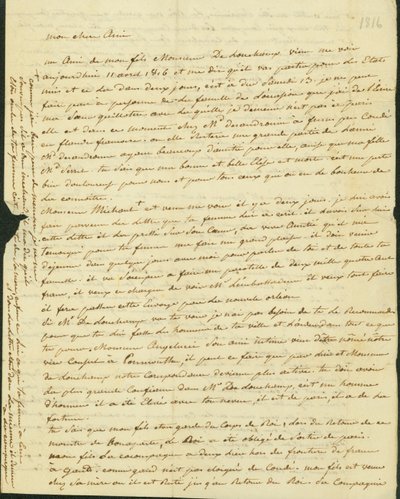 अपने भाई से एंटोनी सौग्रेन को पत्र, 1816 द्वारा क्लाउड सौग्रेन