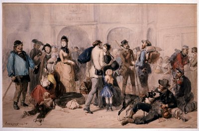 Andrieux . द्वारा गारे डे ल्यों की लॉबी में भीड़ द्वारा क्लेमेंट अगस्टे एंड्रीक्स
