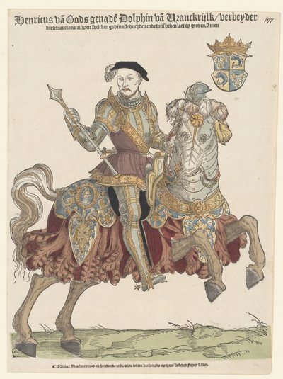 1542-1543 को घोड़े पर फ्रांस के राजा हेनरी द्वितीय का चित्रण द्वारा कॉर्नेलिस एंथोनिस।