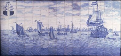 रोटरडम के हार्बर का एक मनोरम दृश्य, c.1700 (सिरेमिक) द्वारा कॉर्नेलिस बाउमेस्टर