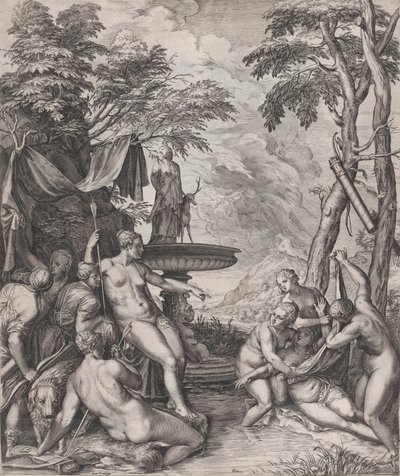 डायना डिस्कवरिंग कैलिस्टो की गर्भावस्था, 1566। द्वारा कॉर्नेलिस कॉर्ट