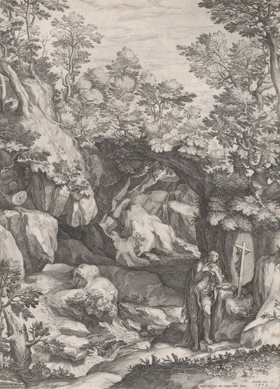 जंगल में मरियम मगदलेन पश्चाताप, 1573। द्वारा कॉर्नेलिस कॉर्ट