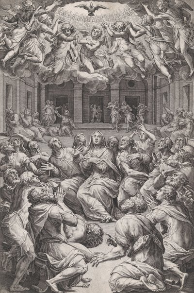 पेंटेकोस्ट, 1574। द्वारा कॉर्नेलिस कॉर्ट