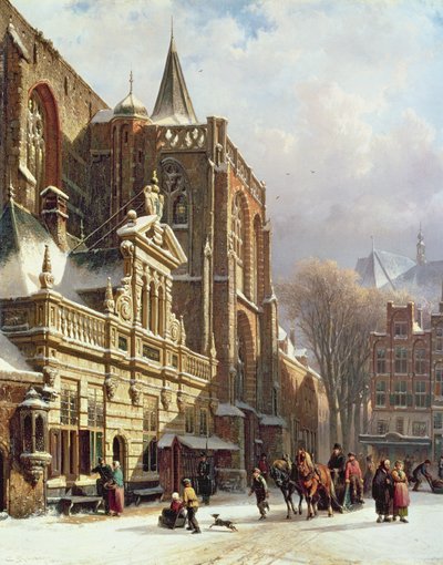 Hoofdwacht और Grote Kerk, Zwolle का दृश्य द्वारा कॉर्नेलिस स्प्रिंगर