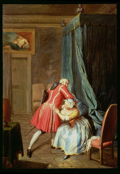 एक युगल कैवर्टिंग के साथ एक बेडचैबर का इंटीरियर द्वारा Cornelis Troost