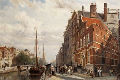 Nieuwezijds Voorburgwal, एम्स्टर्डम, 1883 पर Makelaers Comptoir का एक दृश्य द्वारा कॉर्नेलिस स्प्रिंगर