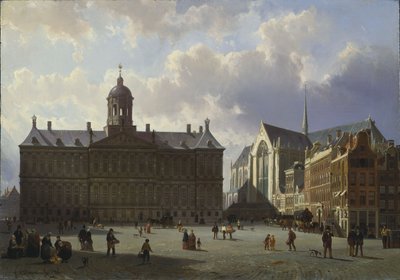 रॉयल पैलेस, एम्स्टर्डम, 1855 के साथ डैम स्क्वायर द्वारा कॉर्नेलिस स्प्रिंगर