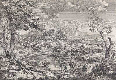 बुध को बृहस्पति का चील दिखाते हुए एक आदमी के साथ लैंडस्केप, सीए। 1695-99। द्वारा क्रिसेंज़ियो ओनोफ्री