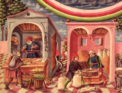 सुश्री लाट 209 fol.6v वृहस्पति, फल और अनाज व्यापारियों का विस्तार, डी स्पैहरा से, c.1470 वेल्लम विस्तार 308309 द्वारा क्रिस्टोफोरो डी प्रेडिस