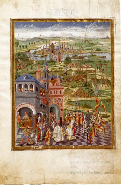 मध्ययुगीन शहर में यातना और सजा का दृश्य। शनि का प्रभाव (लघु, c.1470) द्वारा क्रिस्टोफोरो डी प्रेडिस
