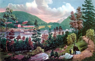 वेस्ट प्वाइंट, यूएस मिलिट्री अकादमी, विपरीत तट से, 1862। द्वारा कैरियर और Ives