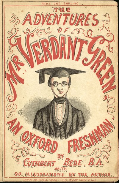 श्री Verdant ग्रीन एक ऑक्सफोर्ड Freshman के एडवेंचर्स के लिए कवर चित्रण द्वारा कुथबर्ट बेडे