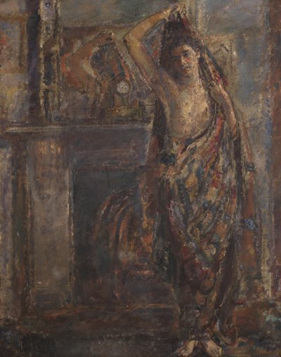 एक मैन्टलपीस के पास खड़ी लिपटी हुई महिला (पीछे), 1938 (कैनवास पर तेल) द्वारा लेडी एथेल वॉकर
