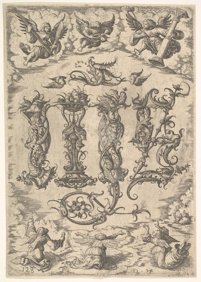 IHS मोनोग्राम सिक्स एंजल्स से घिरा, ca. 1485-1536। द्वारा डेनियल होफ़र